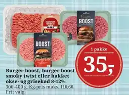 Dagli'Brugsen Burger boost, burger boost smoky twist eller hakket okse- og grisekød 8-12% tilbud