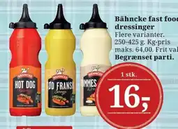 Dagli'Brugsen Bähncke fast food dressinger tilbud
