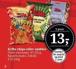 Dagli'Brugsen KiMs chips eller nødder tilbud