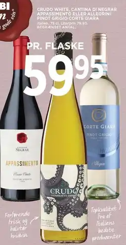 MENY CRUDO WHITE CANTINA DI NEGRAR APPASSIMENTO ELLER ALLEGRINI PINOT GRIGIO CORTE GIARA tilbud