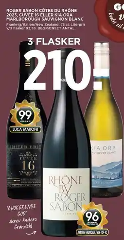 MENY ROGER SABON CÔTES DU RHÔNE 2023, CUVÉE 16 ELLER KIA ORA MARLBOROUGH SAUVIGNON BLANC tilbud