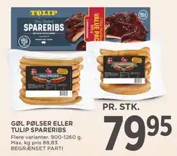 MENY GØL PØLSER ELLER TULIP SPARERIBS tilbud