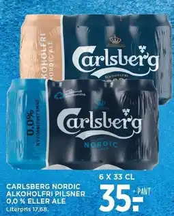 MENY CARLSBERG NORDIC ALKOHOLFRI PILSNER 0,0% ELLER ALE tilbud