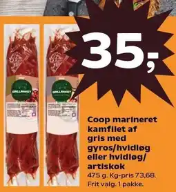 SuperBrugsen Coop marineret kamfilet af gris med gyros/hvidløg eller hvidløg/artiskok tilbud