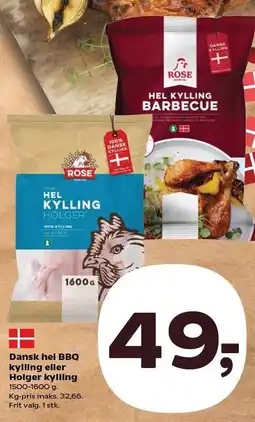 SuperBrugsen Dansk hel BBQ kylling eller Holger kylling tilbud