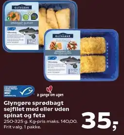 SuperBrugsen Glyngøre sprødbagt sejfilet med eller uden spinat og feta tilbud