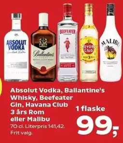 SuperBrugsen Absolut Vodka, Ballantine's Whisky, Beefeater Gin, Havana Club 3 års Rom eller Malibu tilbud