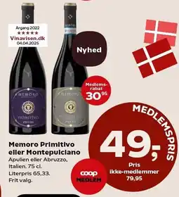 SuperBrugsen Memoro Primitivo eller Montepuiciano tilbud
