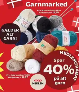 SuperBrugsen SPAR 40% PÅ ALT GARN SOM MEDLEM tilbud