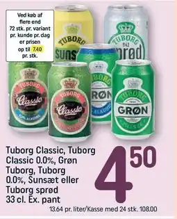 REMA 1000 Tuborg Classic, Tuborg Classic 0.0%, Grøn Tuborg, Tuborg 0.0%, Sunsæt eller Tuborg sprød tilbud