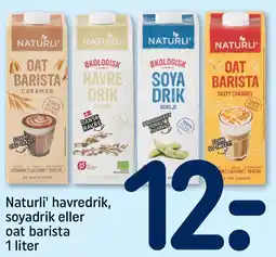 REMA 1000 Naturli' havredrik, soyadrik eller oat barista tilbud