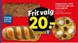 Lidl Dagmartærte, rundt franskbrød eller soft- kernerugbrød tilbud