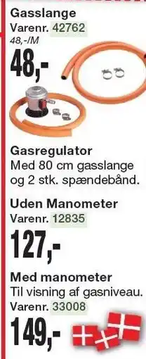 Harald Nyborg Gasslange, Gasregulator, Uden Manometer eller Med manometer tilbud