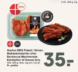 SPAR Gestus BBQ Flæsk i Skiver, Nakkekoteletter eller Barbecue Marinerede Koteletter af Dansk Gris tilbud
