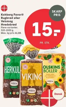 SPAR Kohberg Favorit Rugbrød eller Velsmag Hvedebrød tilbud