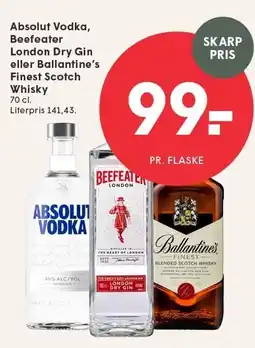 SPAR Absolut Vodka, Beefeater London Dry Gin eller Ballantine's Finest Scotch Whisky tilbud