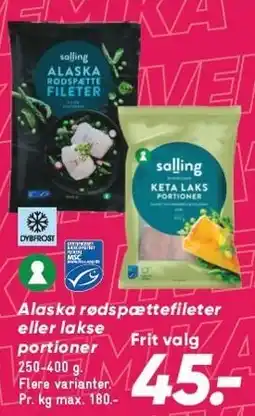 Bilka Alaska rødspættefileter eller lakse portioner tilbud