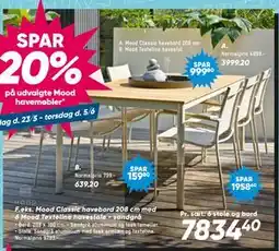 Bilka Mood Classic havebord 208 cm med 6 Mood Texteline havestole - sandgrå tilbud