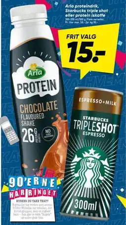 Bilka Arla proteindrik, Starbucks triple shot eller protein iskaffe tilbud