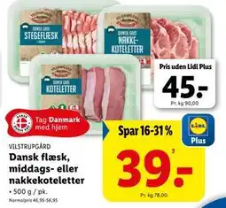 Lidl Dansk flæsk, middags- eller nakkekoteletter tilbud