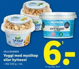 Lidl Yoggi med myslitop eller hytteost tilbud