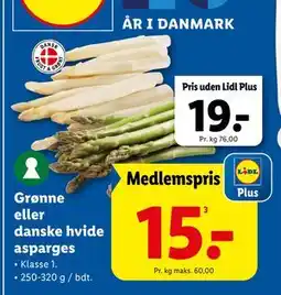 Lidl Grønne eller danske hvide asparges tilbud