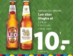Lidl HANSEN & CO./ARIZONA Leo eller Sinha øl tilbud
