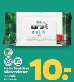 Netto Hello Sensitive vådservietter 100 stk tilbud
