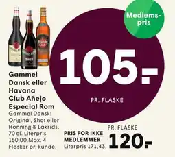 SPAR Gammel Dansk eller Havana Club Añejo Especial Rom tilbud