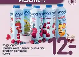 REMA 1000 Yoggi yoghurt Jordbær, pære & banan, havens bær, kirsebær eller tropisk 1000 g tilbud