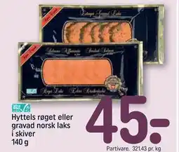 REMA 1000 Hyttels røget eller gravad norsk laks i skiver 140 g tilbud
