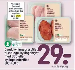 REMA 1000 Dansk kyllingebrystfilet tilsat lage, kyllingebryst med BBQ eller kyllingeinderfilet 300-450 g tilbud