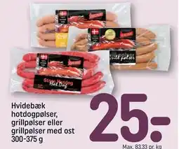 REMA 1000 Hvidebæk hotdogpølser, grillpølser eller grillpølser med ost 300-375 g tilbud