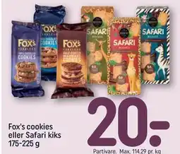 REMA 1000 Fox's cookies eller Safari kiks 175-225 g tilbud