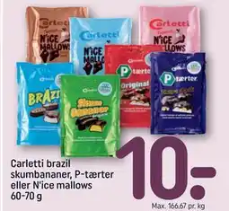 REMA 1000 Carletti brazil skumbananer, P-tærter eller N'ice mallows 60-70 g tilbud