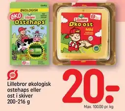 REMA 1000 Lillebror økologisk ostehaps eller ost i skiver 200-216 g tilbud