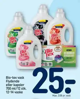 REMA 1000 Bio-tex vask Flydende eller kapsler 700 ml/12 stk. 12-14 vaske tilbud