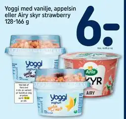 REMA 1000 Yoggi med vanilje, appelsin eller Airy skyr strawberry 128-166 g tilbud
