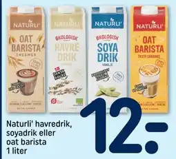 REMA 1000 Naturli' havredrik, soyadrik eller oat barista 1 liter tilbud