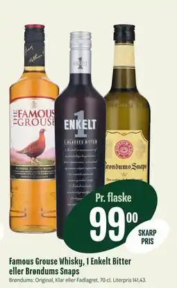 Min Købmand Famous Grouse Whisky, 1 Enkelt Bitter eller Brøndums Snaps tilbud