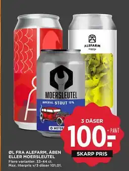 MENY ØL FRA ALEFARM, ÅBEN ELLER MOERSLEUTEL tilbud