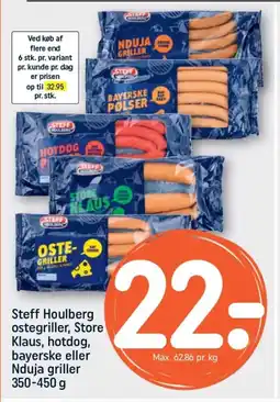 REMA 1000 STEFF HOULBERG ostegriller, Store Klaus, hotdog, bayerske eller Nduja griller tilbud