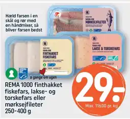 REMA 1000 REMA 1000 finthakket fiskefars, lakse- og torskefars eller mørksejfileter tilbud