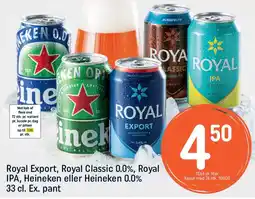 REMA 1000 Royal Export, Royal Classic 0.0%, Royal IPA, Heineken eller Heineken 0.0% tilbud