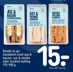 REMA 1000 Ready to go Sandwich med æg & bacon, ost & skinke eller krydret kylling tilbud