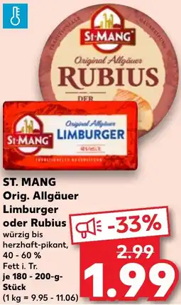 Kaufland ST. MANG Orig. Allgäuer Limburger oder Rubius tilbud