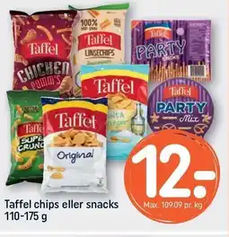 REMA 1000 Taffel chips eller snacks 110-175 g tilbud