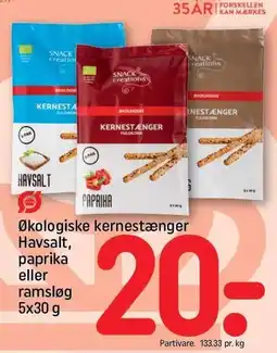 REMA 1000 Økologiske kernestænger Havsalt, paprika eller ramsløg 5x30 g tilbud