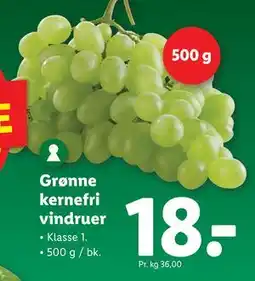 Lidl Grønne kernefri vindruer tilbud
