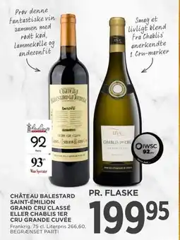MENY CHÂTEAU BALESTARD SAINT-ÉMILION GRAND CRU CLASSÉ ELLER CHABLIS 1ER CRU GRANDE CUVÉE tilbud
